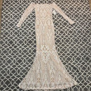 Windsor White Sequin Long Sleeve Mermaid Dress size S